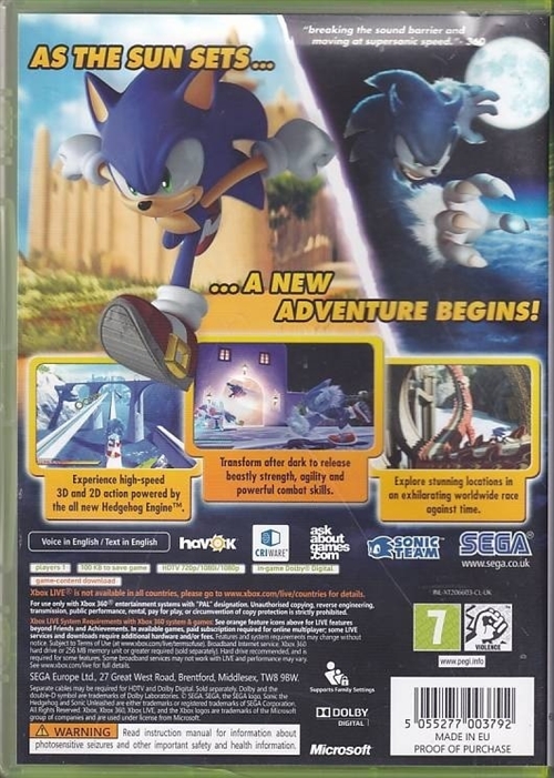 Sonic Unleashed - Classics - XBOX 360 (B Grade) (Genbrug)